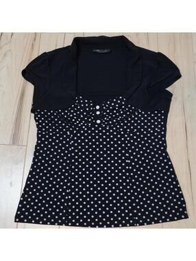 Bali Black White Polka Dot Layered Bolero Top Retro Pin Up Y2K